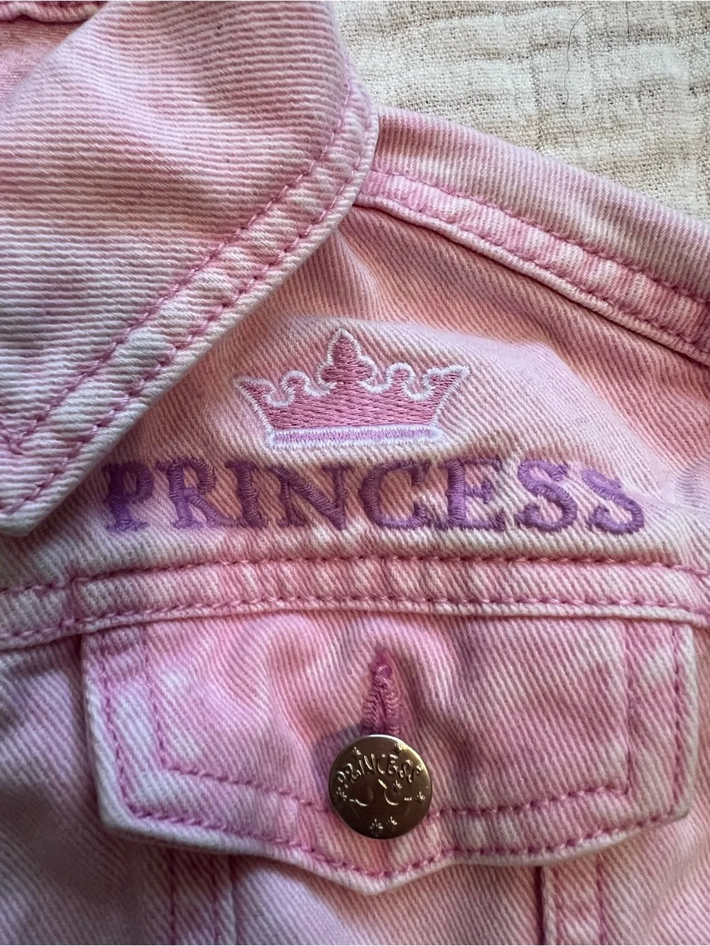 Disney Princess Pink Acid Wash Denim Jacket Girls 3T Cinderella Ariel Belle💕